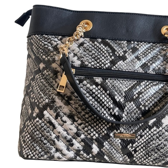 Aldo Snake Print Vegan Leather Satchel Tote Chain Handles Crossbody Strap Animal - Picture 8 of 12